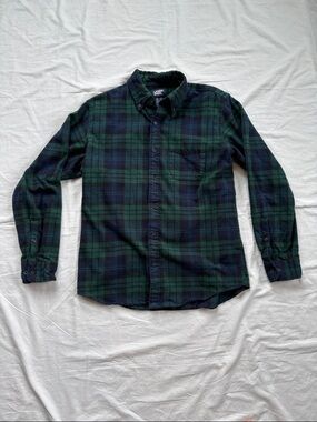 Lands' End Green and Navy Plaid Button-Down Shirt men’s Medium